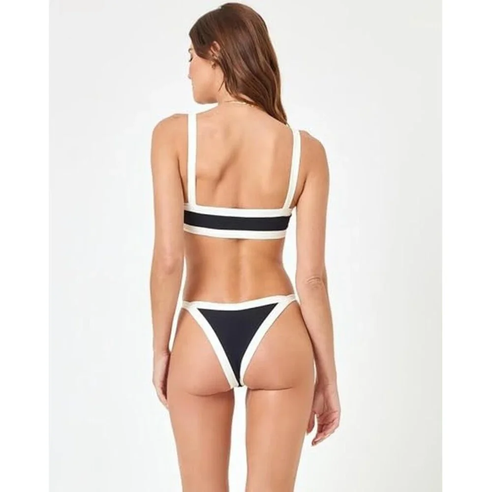 L*Space Mackenzie Bikini Bottom Womens Medium Black Nylon Stretch Swimwear TLW57